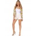 Women Printing Lapel Three Quarter Sleeve Casual Slim Short Blazers