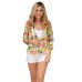 Women Printing Lapel Three Quarter Sleeve Casual Slim Short Blazers