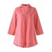 Loose Women Pure Color V-Neck Lapel Pocket Basic Shirt