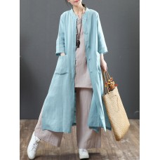 Women Vintage Stand Collar Casual Loose Shirt Cardigans Outwears Coats