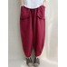 Women High Elastic Waist Pockets Solid Color Pants