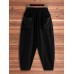 Women High Elastic Waist Pockets Solid Color Pants