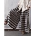 Women Casual Plaid Cotton Wide Leg Pants Elastic Waist Harem Trousers