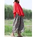 Women Casual Plaid Cotton Wide Leg Pants Elastic Waist Harem Trousers