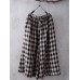 Women Casual Plaid Cotton Wide Leg Pants Elastic Waist Harem Trousers