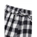 Women Casual Plaid Cotton Wide Leg Pants Elastic Waist Harem Trousers