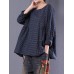 Women Vintage Long Sleeve Crewneck Plaid Loose Blouse