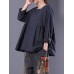 Women Vintage Long Sleeve Crewneck Plaid Loose Blouse