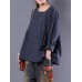 Women Vintage Long Sleeve Crewneck Plaid Loose Blouse