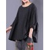 Women Vintage Long Sleeve Crewneck Plaid Loose Blouse