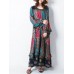 Retro Women Random Printed Patchwork Boho Maxi Dress