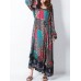 Retro Women Random Printed Patchwork Boho Maxi Dress