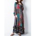 Retro Women Random Printed Patchwork Boho Maxi Dress