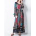 Retro Women Random Printed Patchwork Boho Maxi Dress