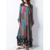 Retro Women Random Printed Patchwork Boho Maxi Dress