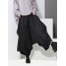 S-5XL Women Elastic Waist Pure Color Irregular Wide Leg Pants