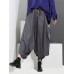 S-5XL Women Elastic Waist Pure Color Irregular Wide Leg Pants