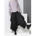 S-5XL Women Elastic Waist Pure Color Irregular Wide Leg Pants