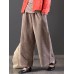 Casual Loose Women Pure Color Elastic Waist Thick Corduroy Pants