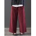 Casual Loose Women Pure Color Elastic Waist Thick Corduroy Pants