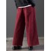 Casual Loose Women Pure Color Elastic Waist Thick Corduroy Pants