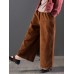 Casual Loose Women Pure Color Elastic Waist Thick Corduroy Pants