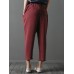 Vintage Embroidery Pocket Loose Elastic Waist Women Pants