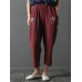 Vintage Embroidery Pocket Loose Elastic Waist Women Pants