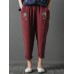 Vintage Embroidery Pocket Loose Elastic Waist Women Pants