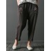 Vintage Embroidery Pocket Loose Elastic Waist Women Pants