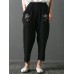 Vintage Embroidery Pocket Loose Elastic Waist Women Pants