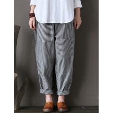 Women Stripe Elastic Waist Casual Loose Harem Pants