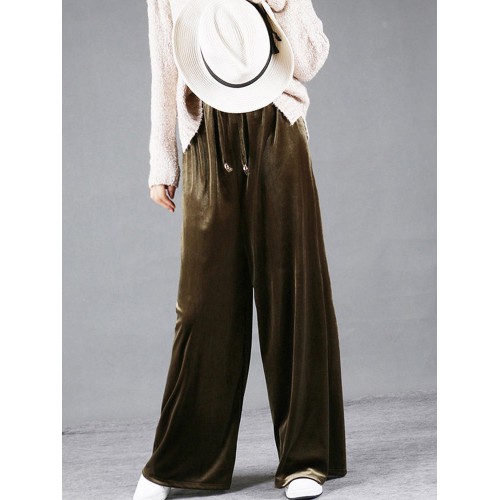 Casual Women High Elastic Waist Loose Velvet Wide Leg Pants