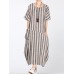 M-5XL Women Stripe Crew Neck Short Sleeve Loose Baggy Dress