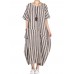 M-5XL Women Stripe Crew Neck Short Sleeve Loose Baggy Dress