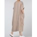 M-5XL Women Stripe Crew Neck Short Sleeve Loose Baggy Dress