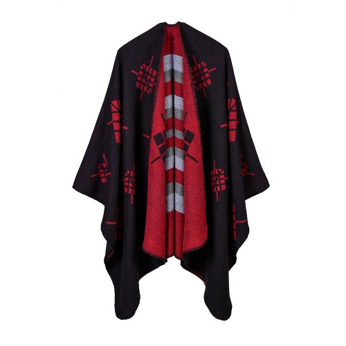 Ethnic Women Sleeveless Geometric Print Open Front Shawl Wrap