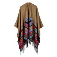 Women Sleeveless Geometric Tassel Striped Reversible Wrap