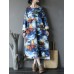 Vintage Women Butterfly Printed Long Sleeve Asymmetrical Sweatshirt Dress