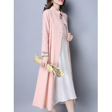 Gracila 2pcs Suit Women Vintage Stand Collar Solid Button Cardigan and Sleeveless Dress