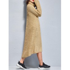 Casual Women Pure Color Turtleneck Long Sweater Dress