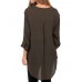 Women Long Sleeve Asymmetrical Hem Adjustable V-neck Buttons Loose Blouse