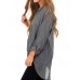 Women Long Sleeve Asymmetrical Hem Adjustable V-neck Buttons Loose Blouse