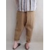 S-5XL Women Pure Color Drawstring Elastic Waist Cotton Linen Pants