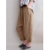 S-5XL Women Pure Color Drawstring Elastic Waist Cotton Linen Pants