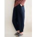 S-5XL Women Pure Color Drawstring Elastic Waist Cotton Linen Pants