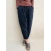 S-5XL Women Pure Color Drawstring Elastic Waist Cotton Linen Pants