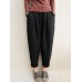 S-5XL Women Pure Color Drawstring Elastic Waist Cotton Linen Pants