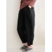 S-5XL Women Pure Color Drawstring Elastic Waist Cotton Linen Pants