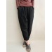 S-5XL Women Pure Color Drawstring Elastic Waist Cotton Linen Pants